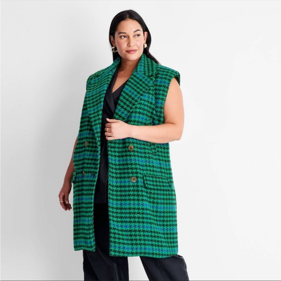 Future Collective Jackets & Blazers - NWT Future Collective Kahlana Barfield Brown Sleeveless Long Shacket Green